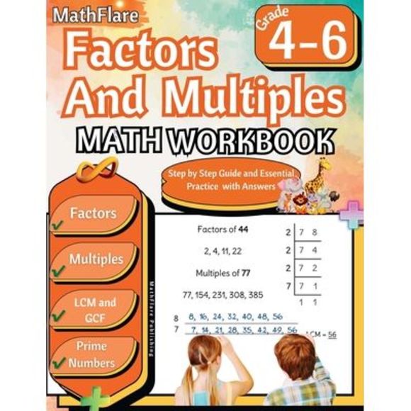 Factors and Multiples Math Workbook 4th to 6th Grade: Factoring, Prime Numbers, - Picture 1 of 1